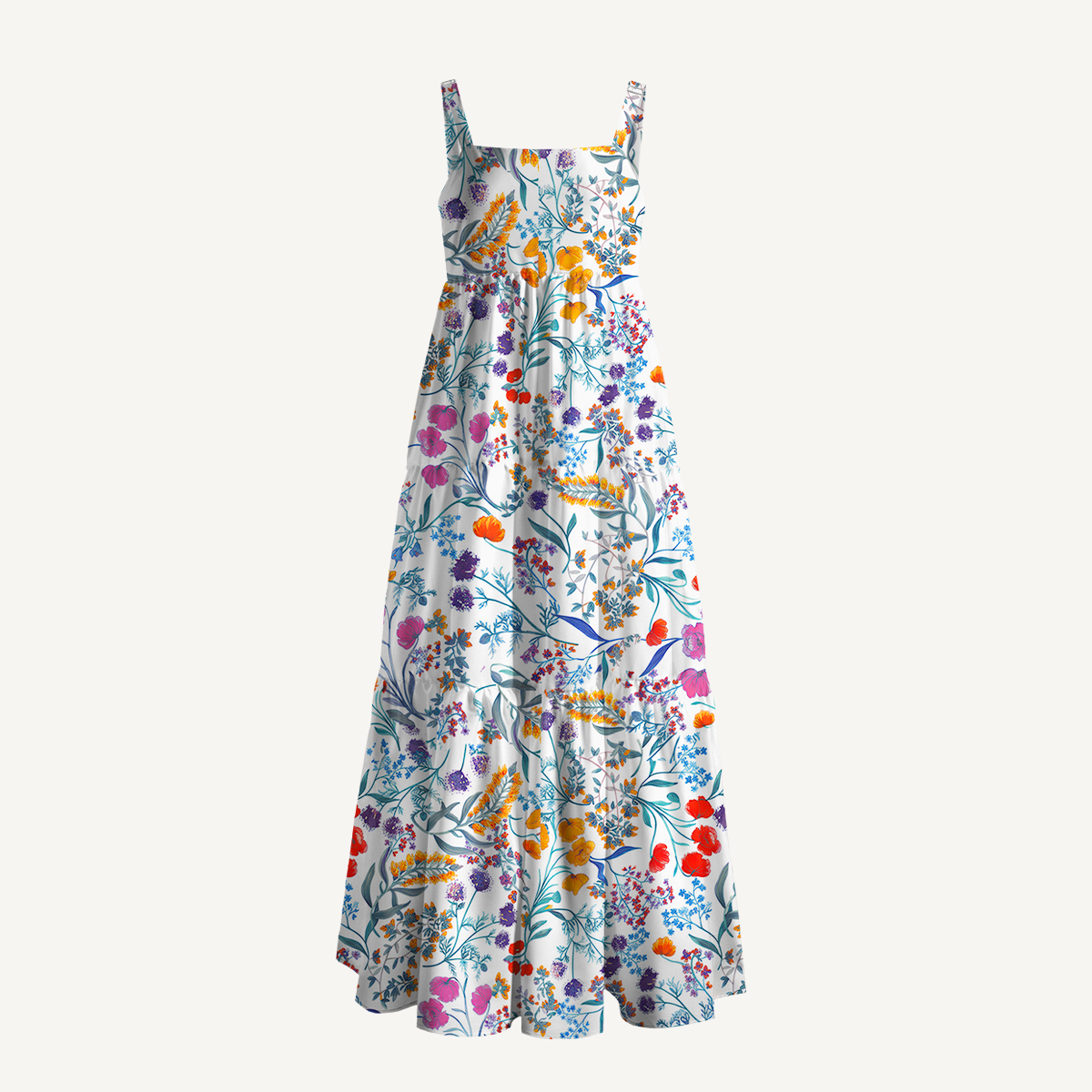 Square Neck Fiery Meadow Print Slip Dress
