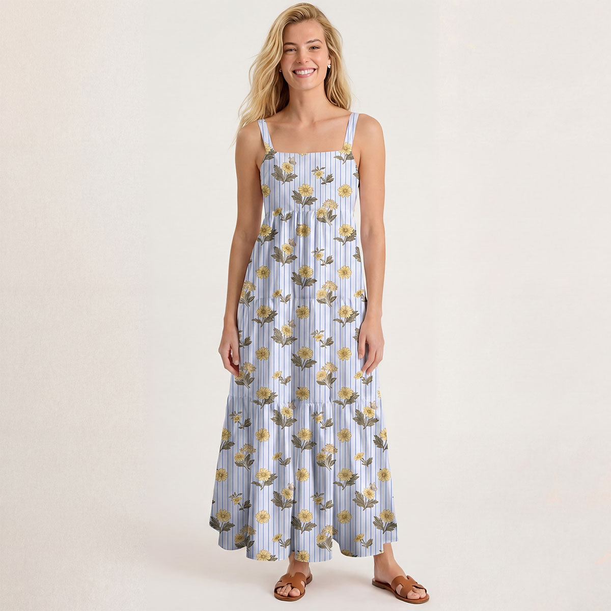 Square Neck Rosabelle Bloom Print Slip Dress