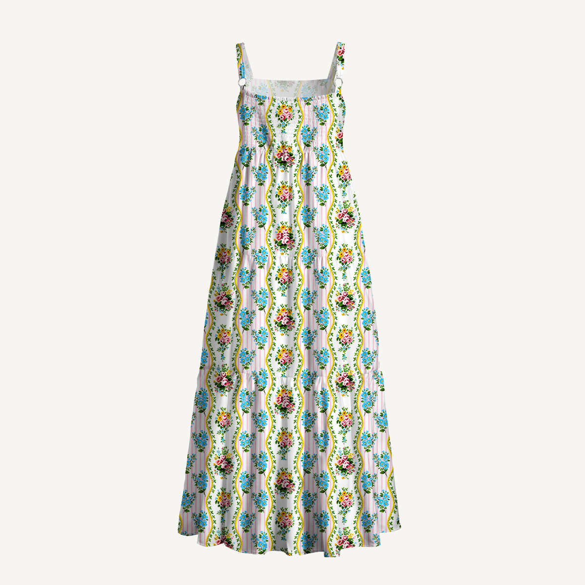 Square Neck Vintage Bouquet Rose Print Slip Dress