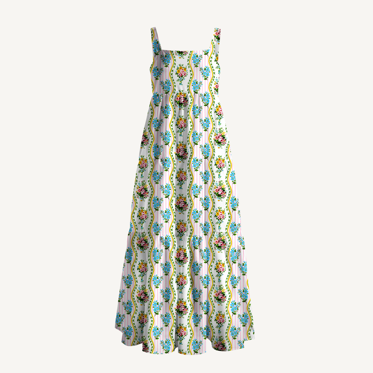 Square Neck Vintage Bouquet Rose Print Slip Dress