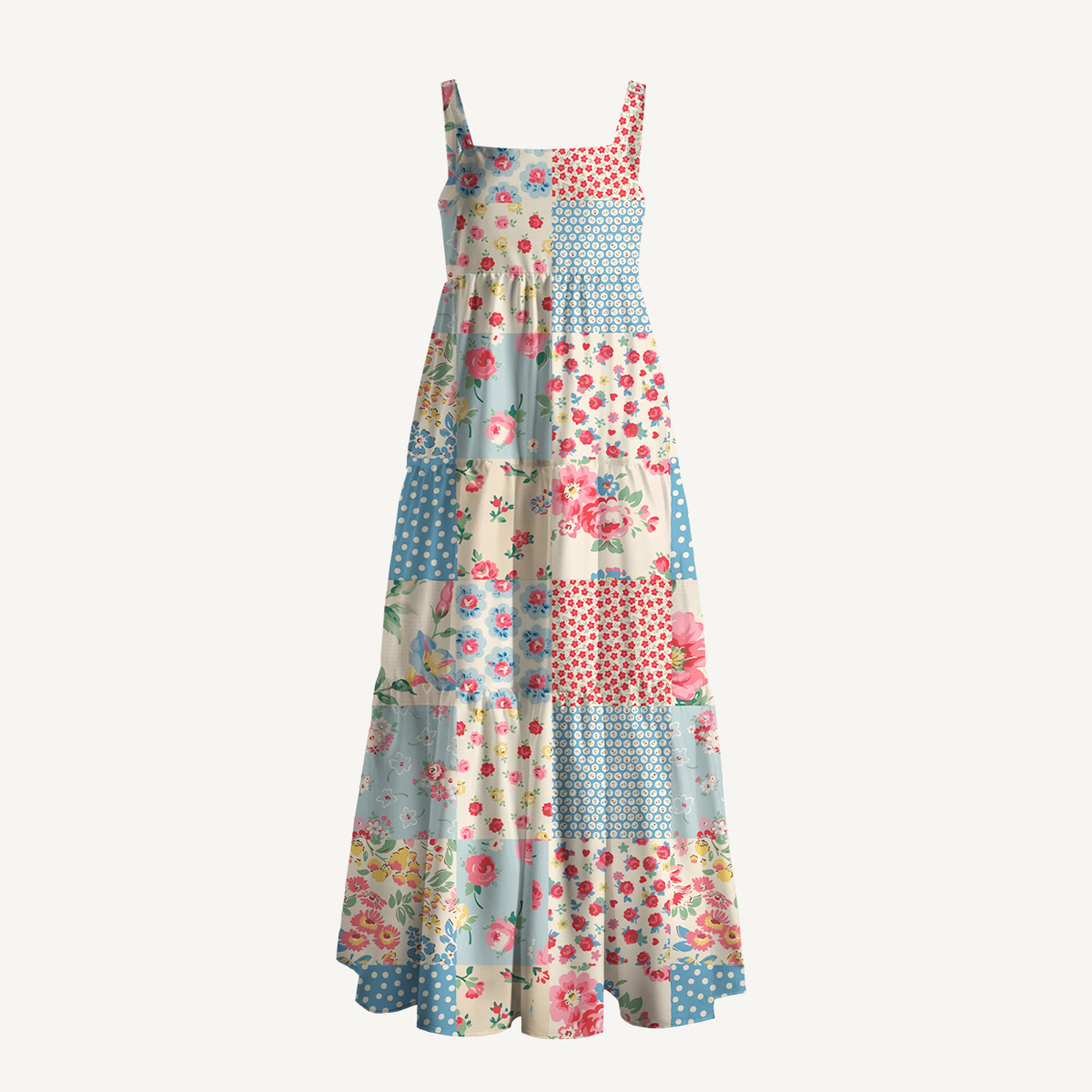 Square Neck Pastel Patc Print Slip Dress