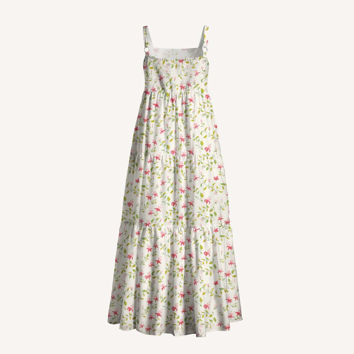 Square Neck Ruby Vine Print Slip Dress