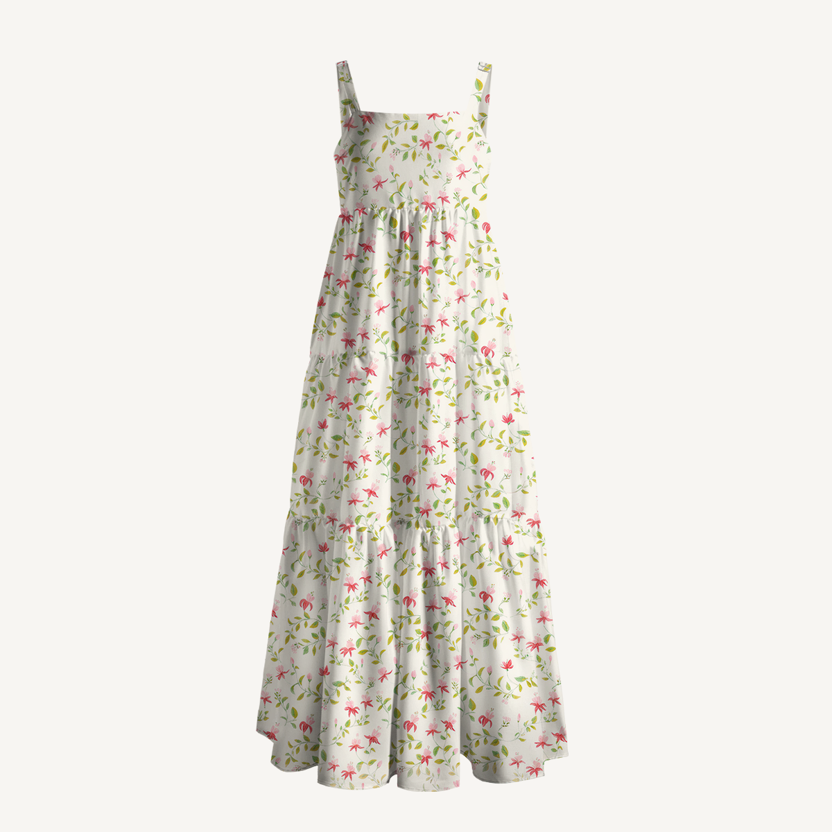 Square Neck Ruby Vine Print Slip Dress