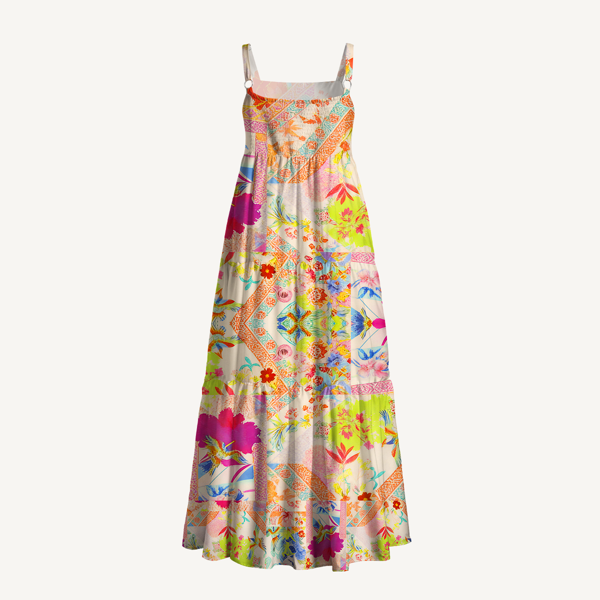 Square Neck Vivid Lily Print Slip Dress