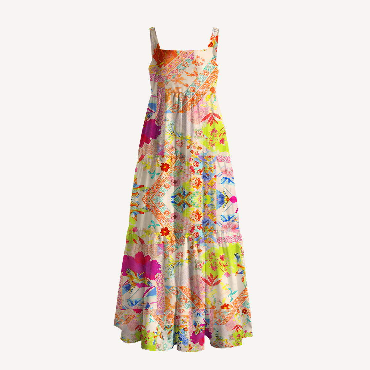 Square Neck Vivid Lily Print Slip Dress