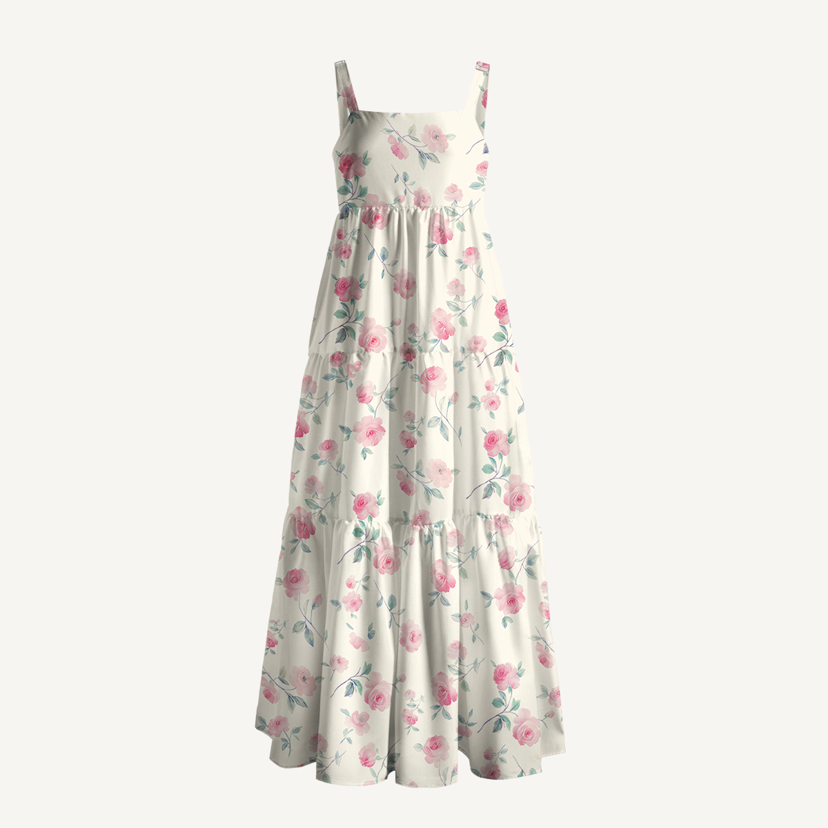 Square Neck Blush Rose Print Slip Dress