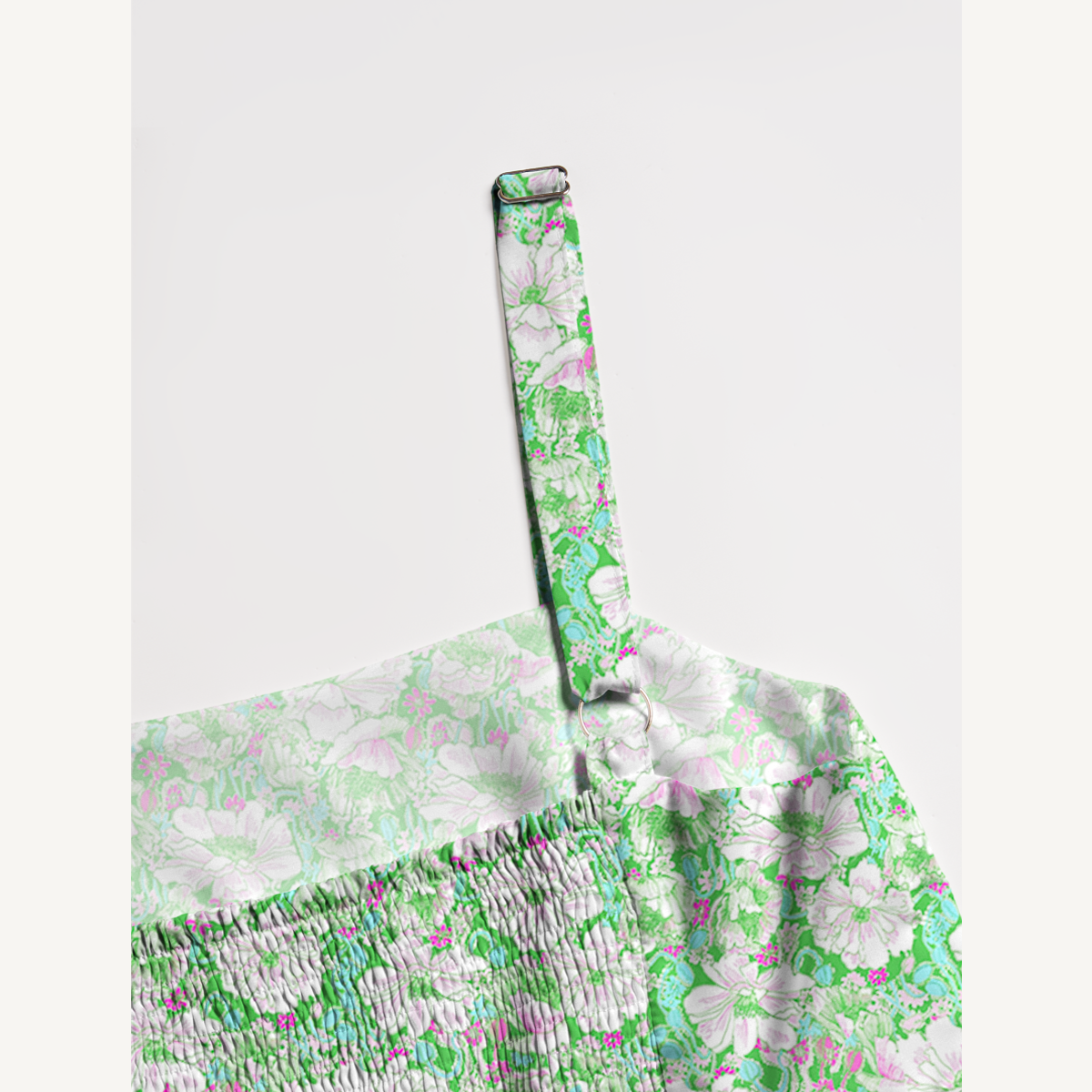 Square Neck Mint Garden Print Slip Dress