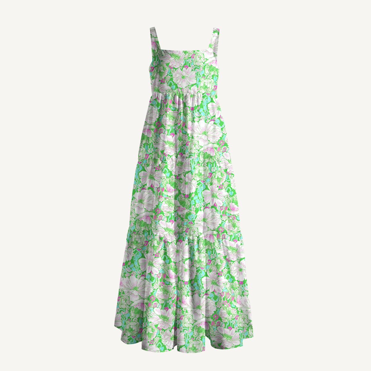 Square Neck Mint Garden Print Slip Dress