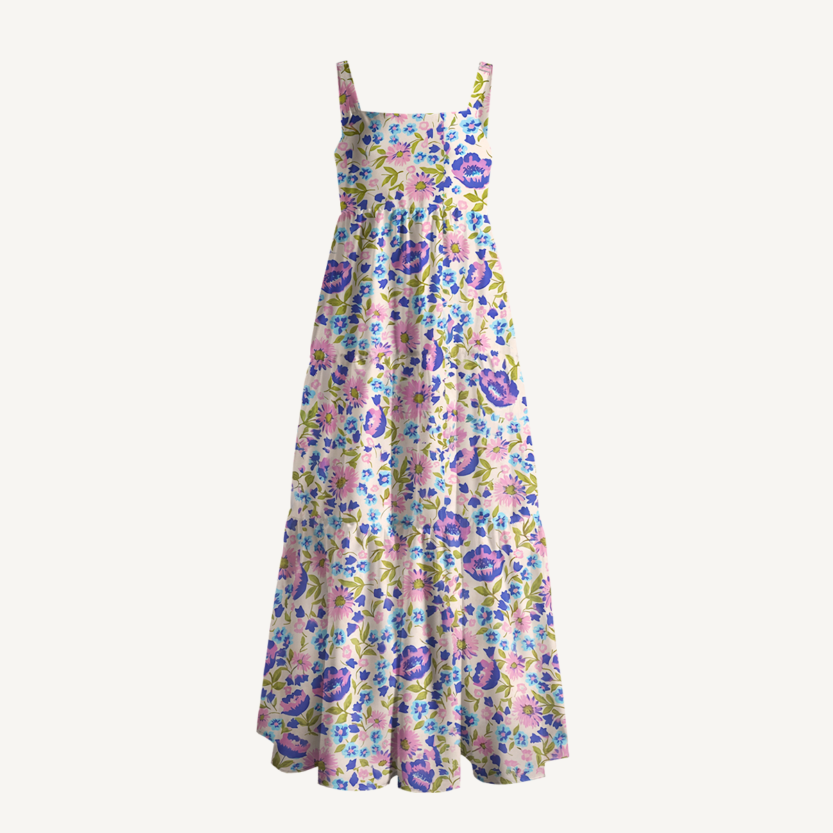 Square Neck Lavender Bloom Print Slip Dress