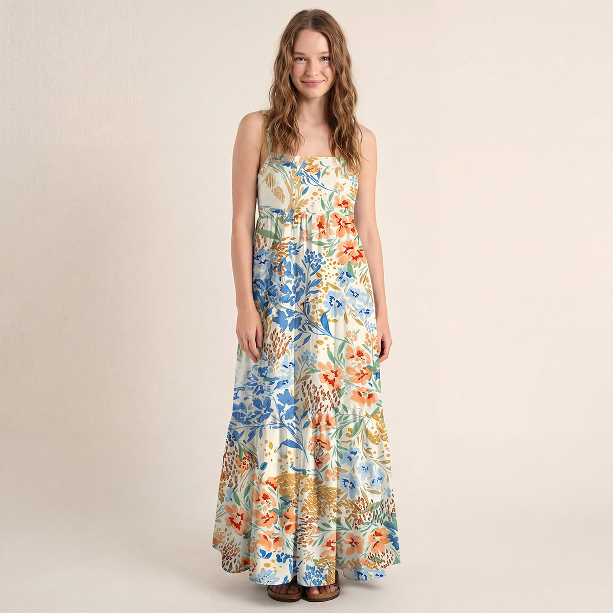 Square Neck Breeze Meadow Print Slip Dress