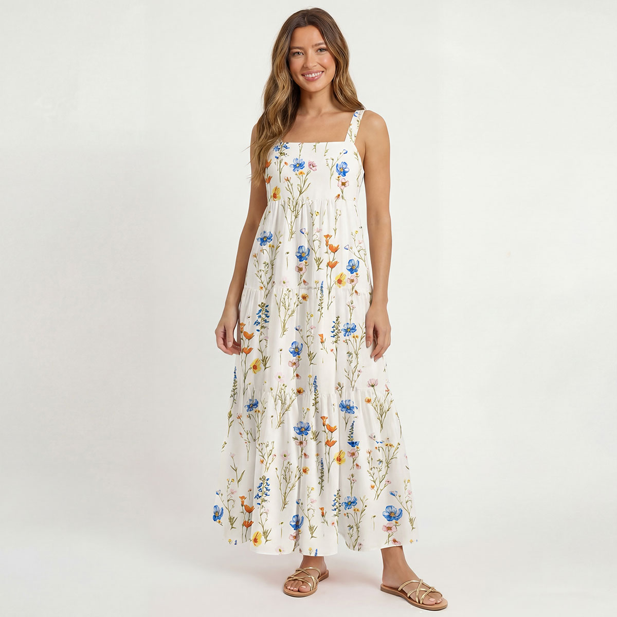 Square Neck Wild Bloom Print Slip Dress