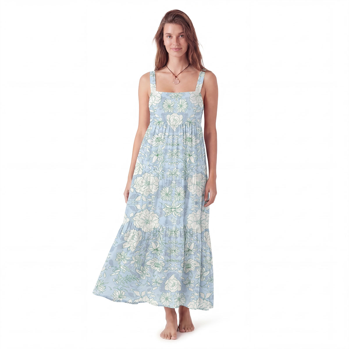 Square Neck Mist Floral Print Slip Dress