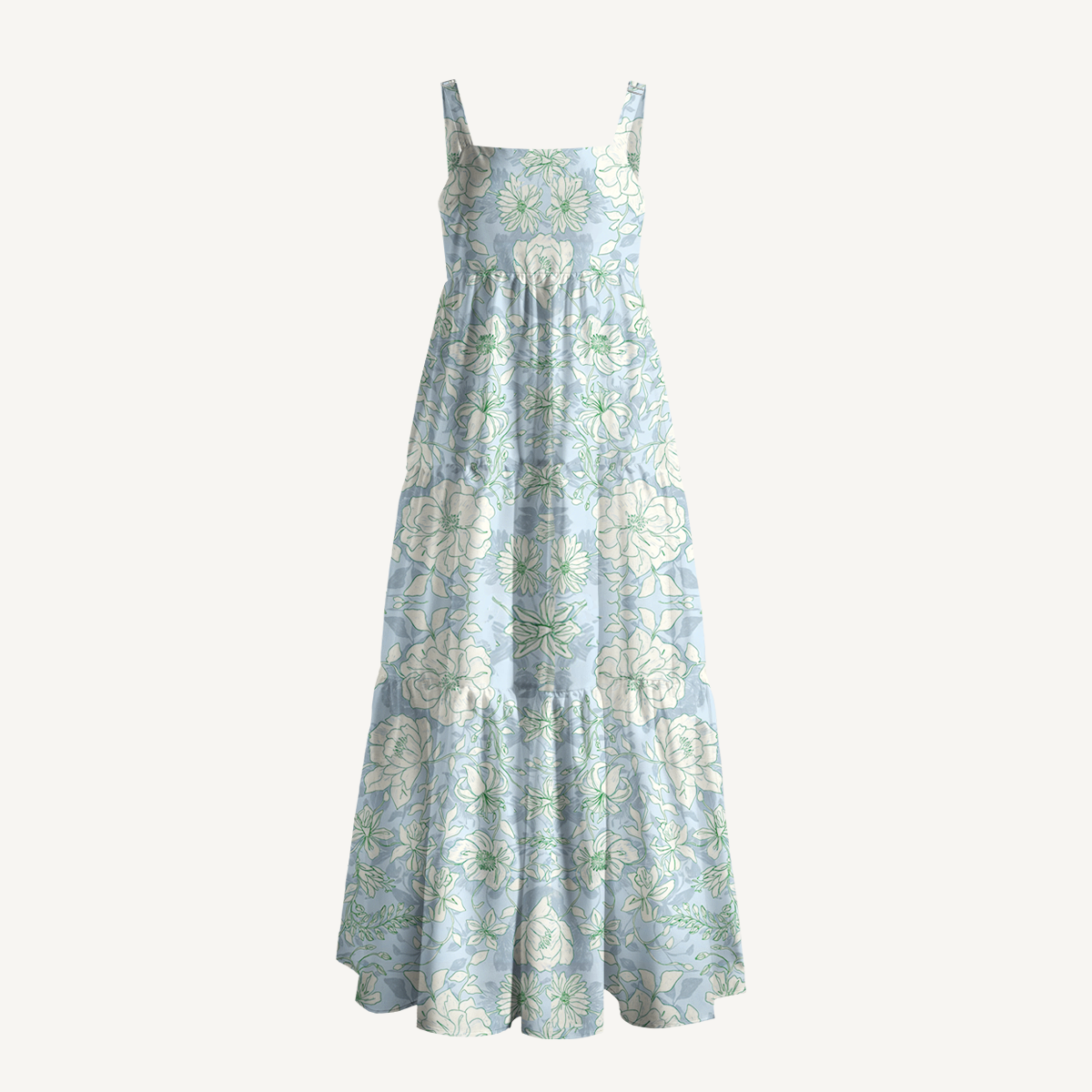 Square Neck Mist Floral Print Slip Dress