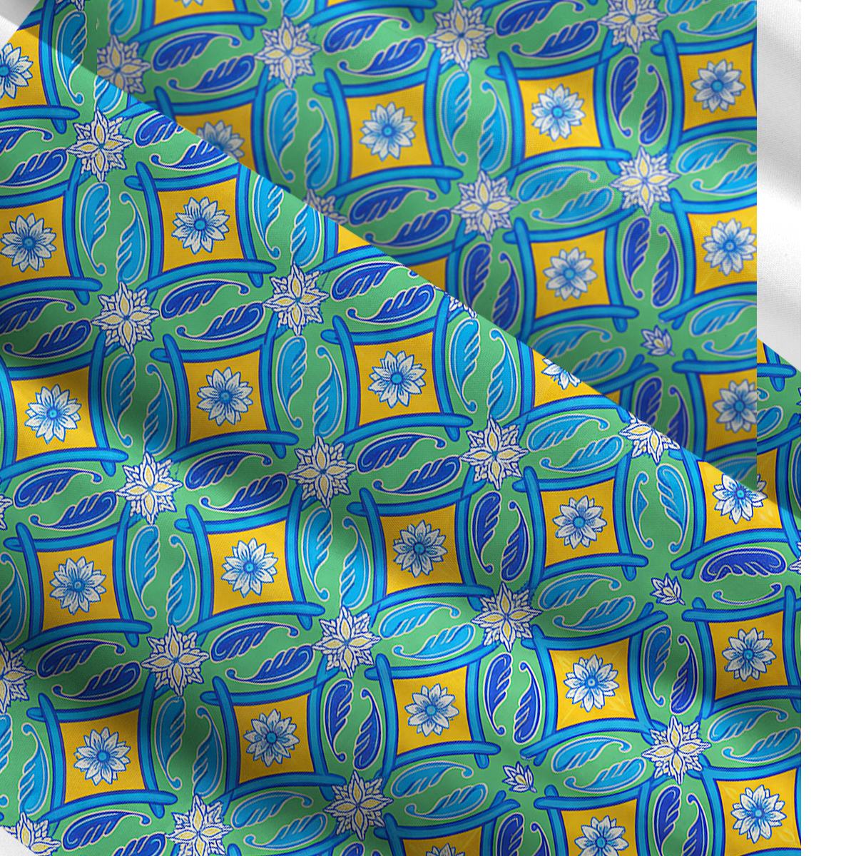 Square Neck Azure Tile Print Slip Dress