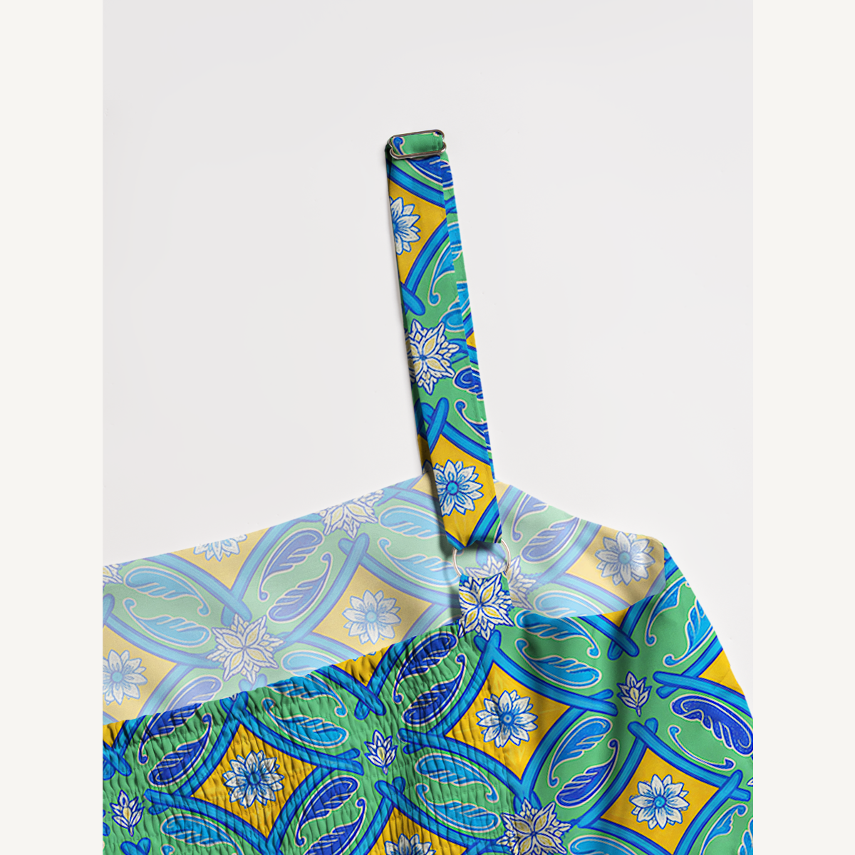 Square Neck Azure Tile Print Slip Dress