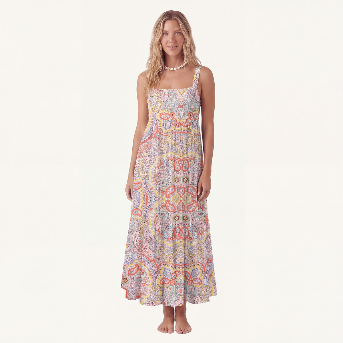 Square Neck Sunrise Paisley Print Slip Dress