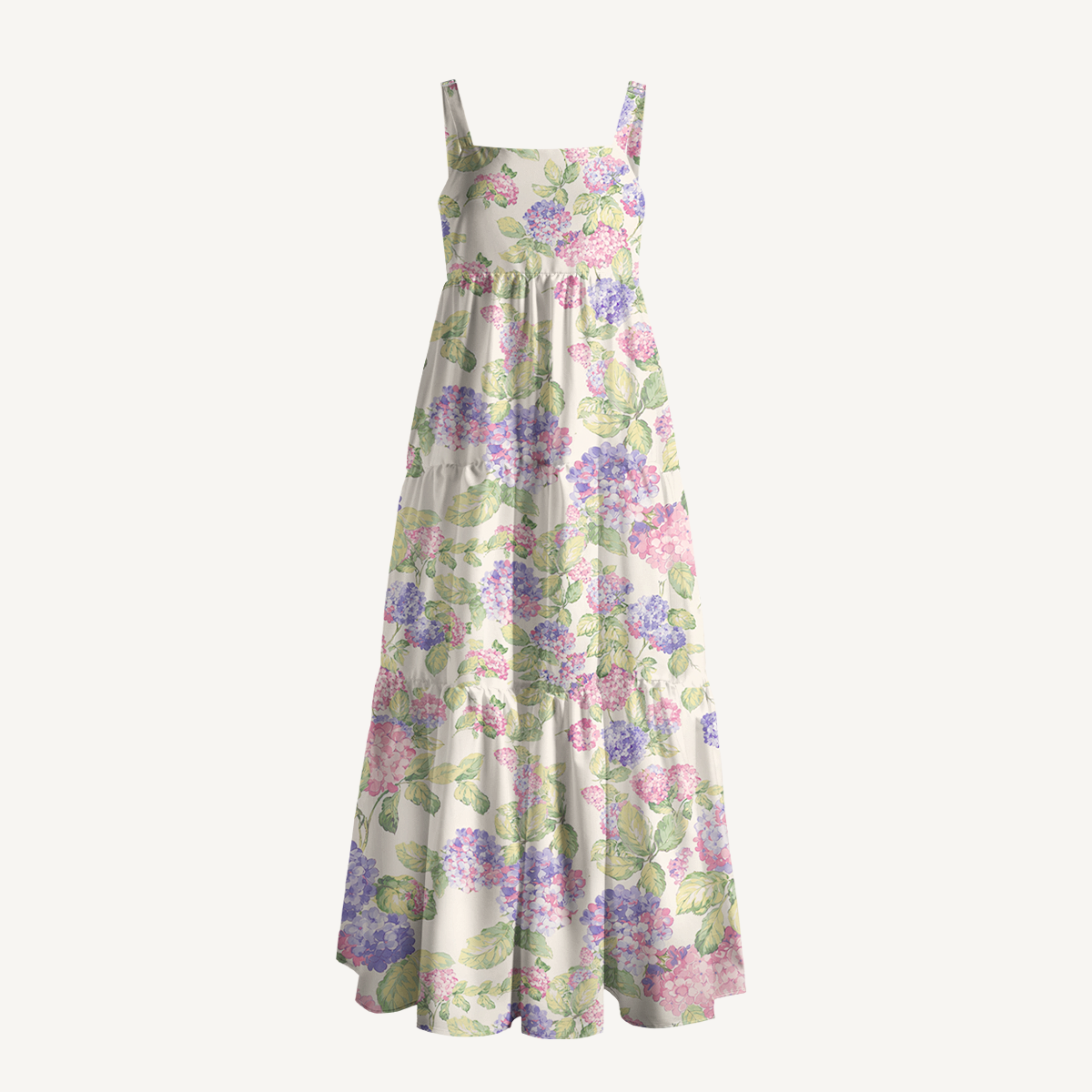 Square Neck Lilac Hydrangea Print Slip Dress
