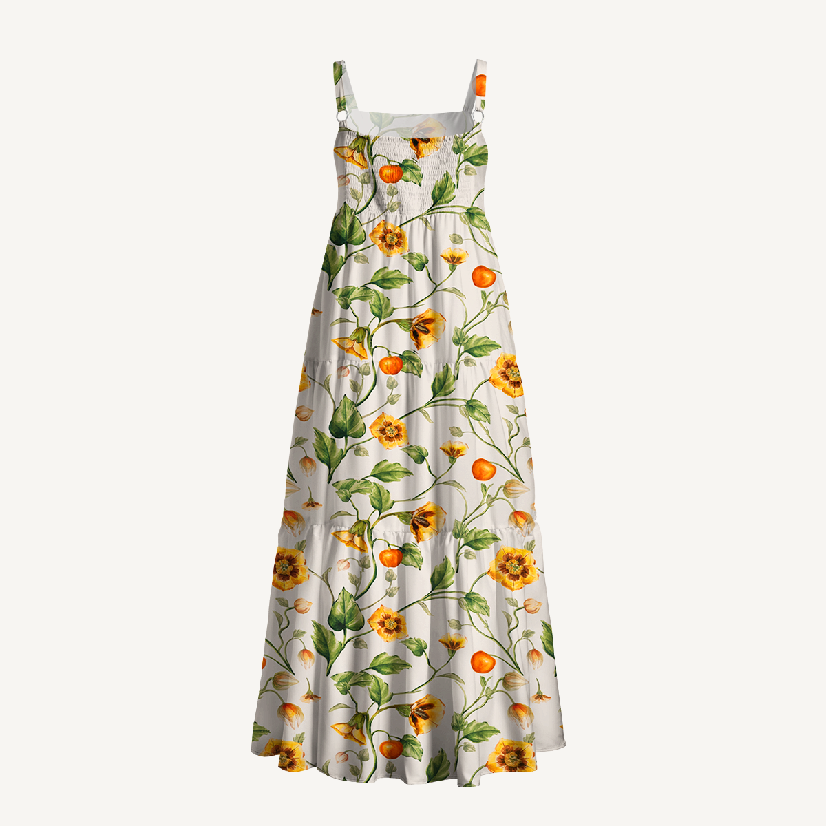 Square Neck Golden Field Print Slip Dress