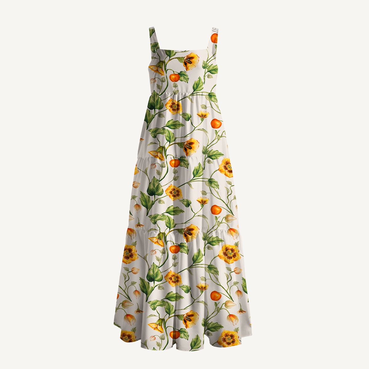 Square Neck Golden Field Print Slip Dress