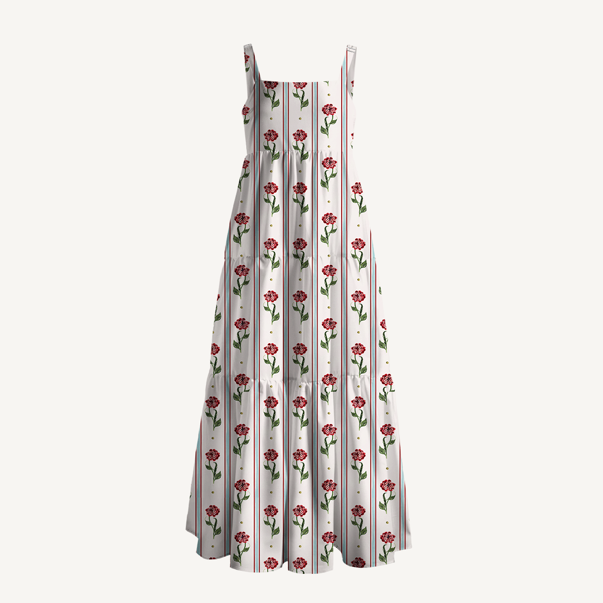 Square Neck Crimson Dianthus Print Slip Dress