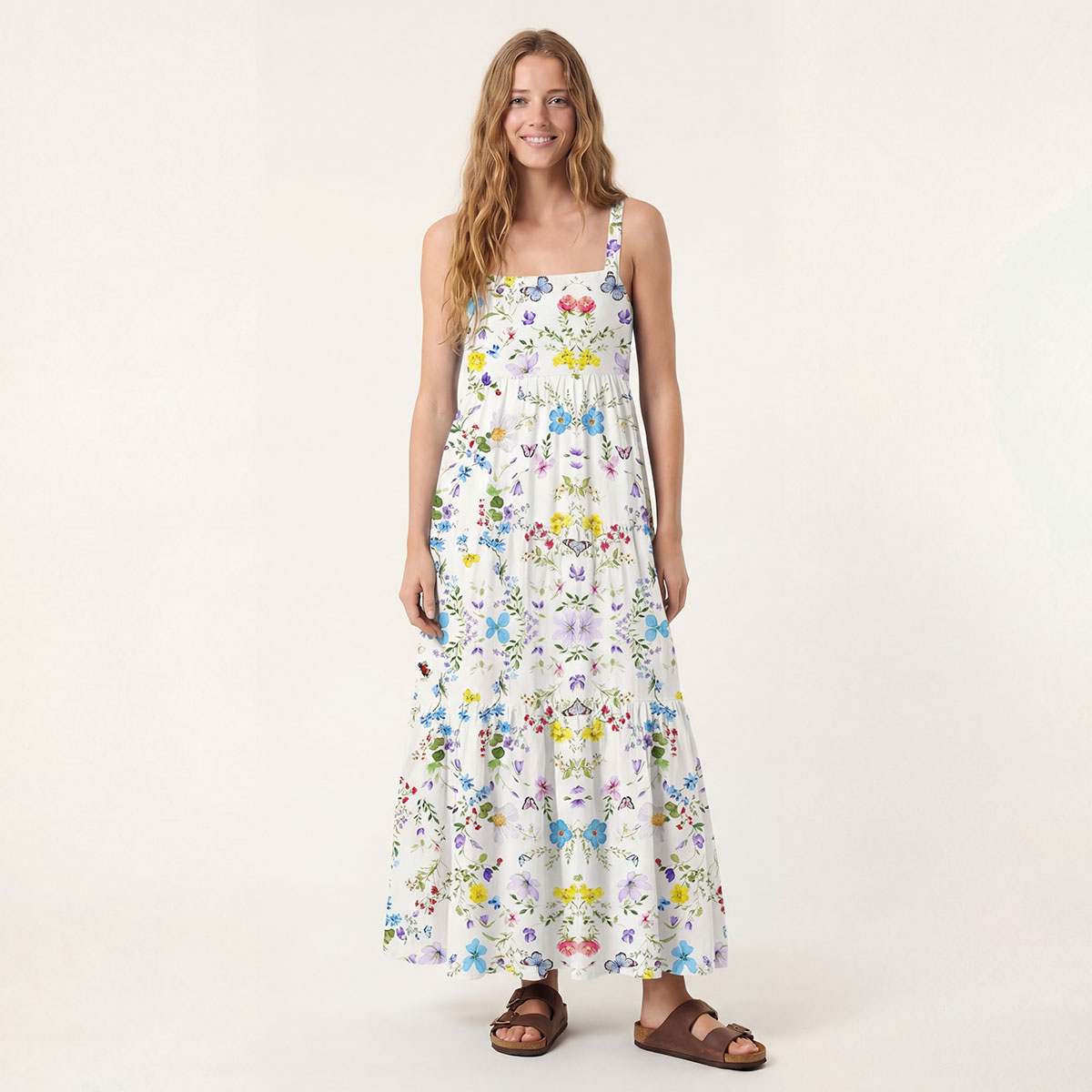 Square Neck Butterfly Trail Print Slip Dress