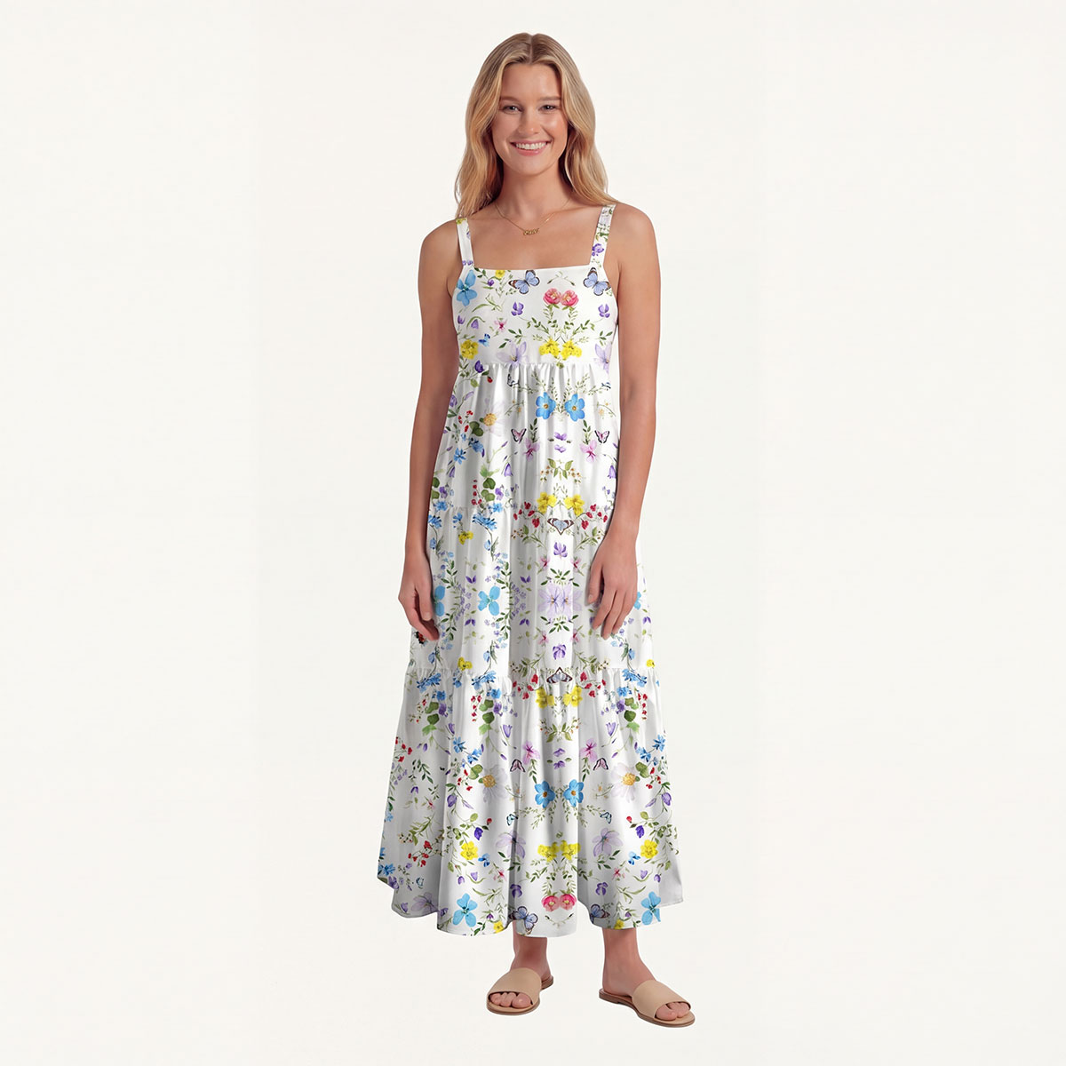 Square Neck Butterfly Trail Print Slip Dress