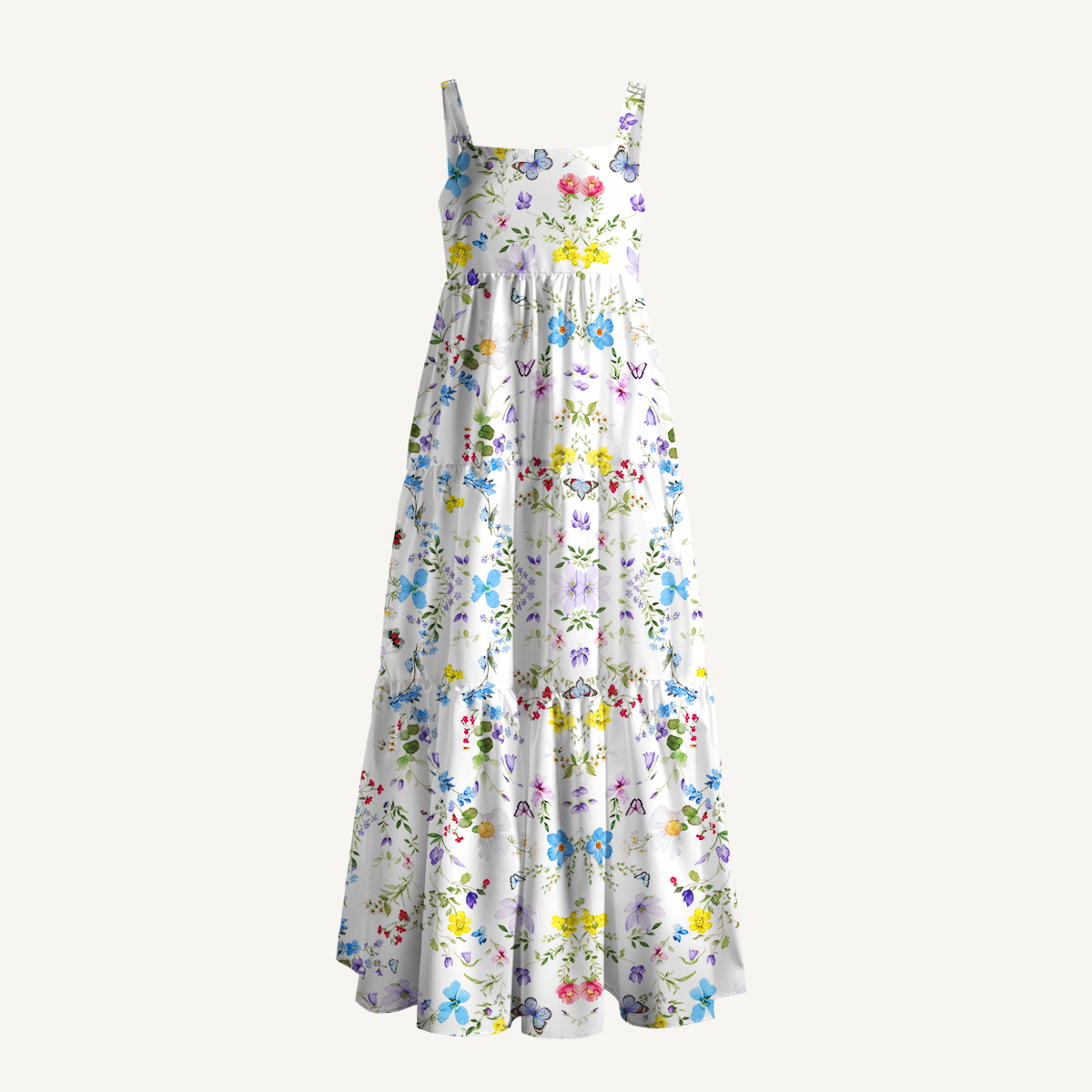 Square Neck Butterfly Trail Print Slip Dress