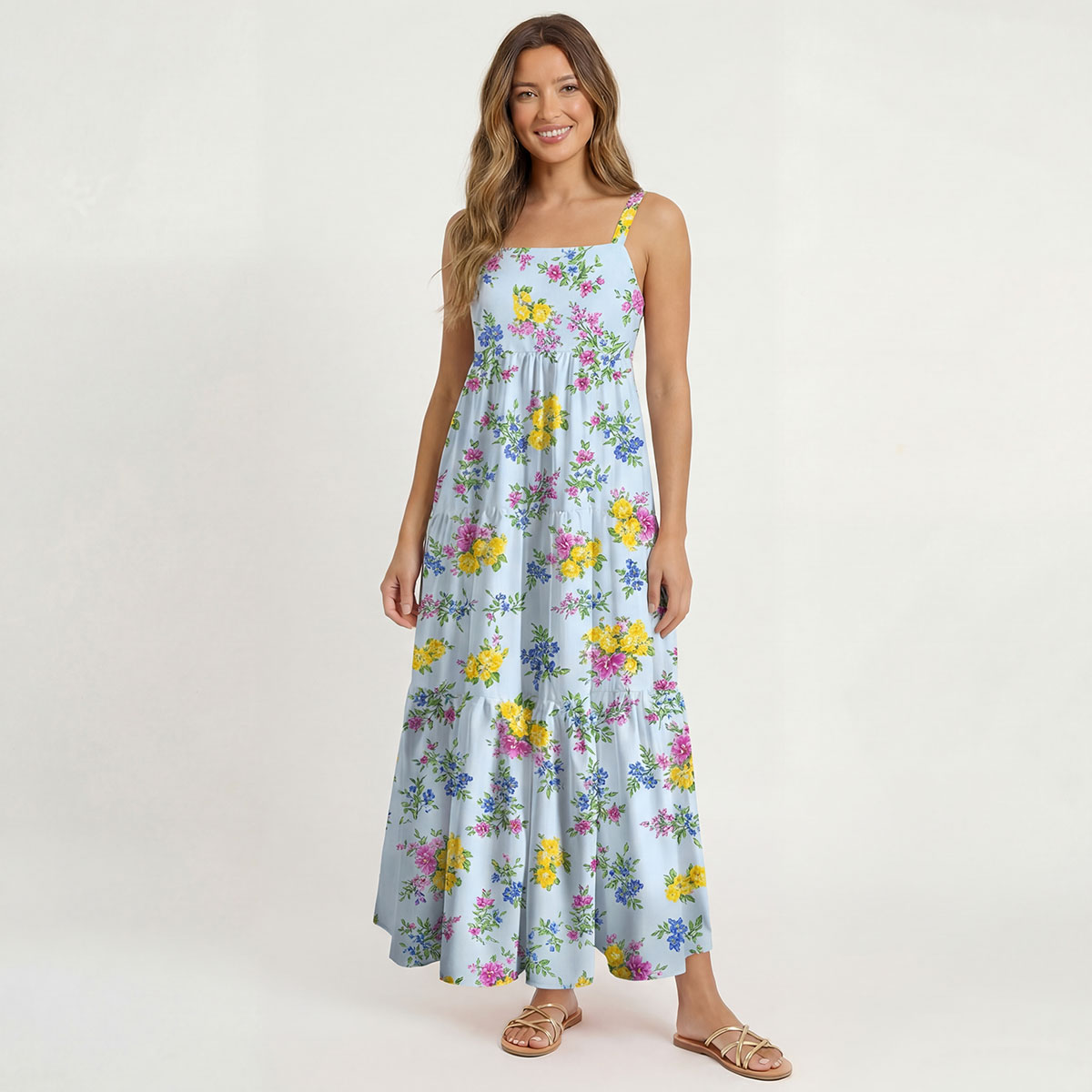 Square Neck Blue Meadow Print Slip Dress