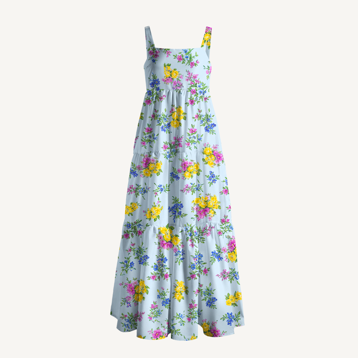 Square Neck Blue Meadow Print Slip Dress