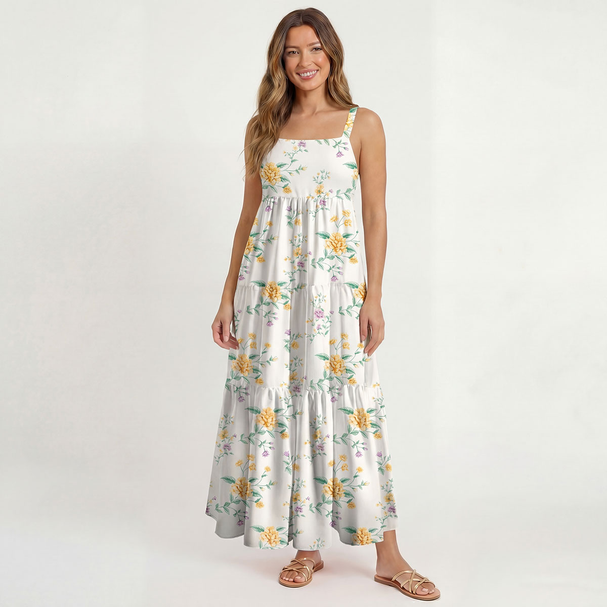 Square Neck Amber Rose Print Slip Dress