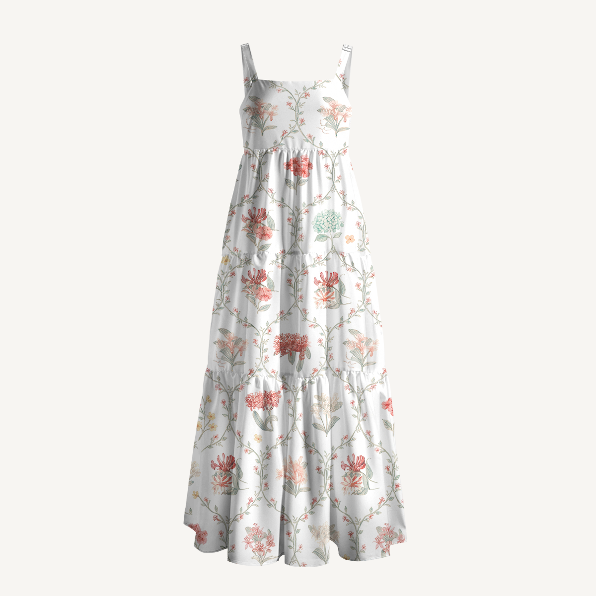 Square Neck Coral Vine Print Slip Dress