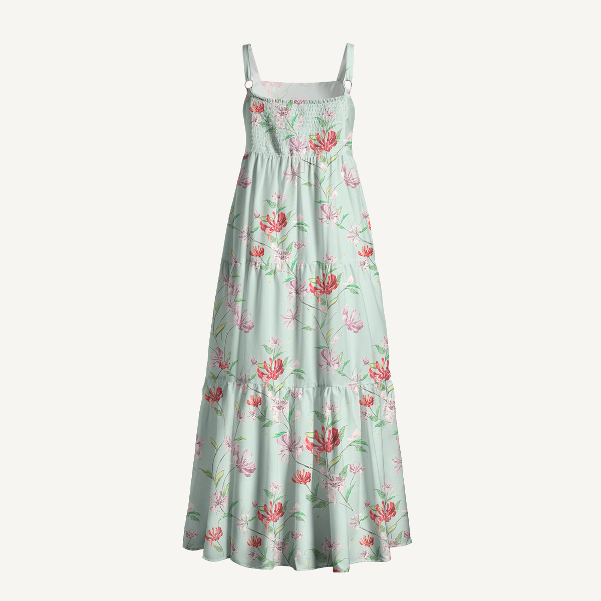Square Neck Mint Honeysuckle Print Slip Dress
