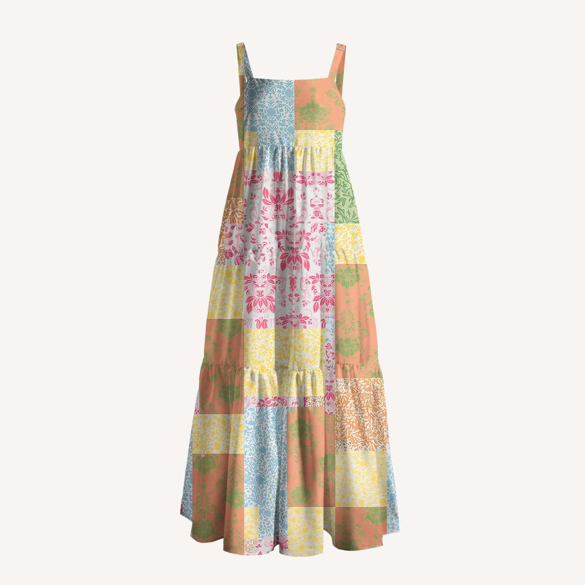Square Neck Morning Patch Print Slip Dress