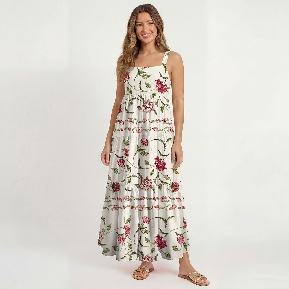 Square Neck Blue Marigold Print Slip Dress