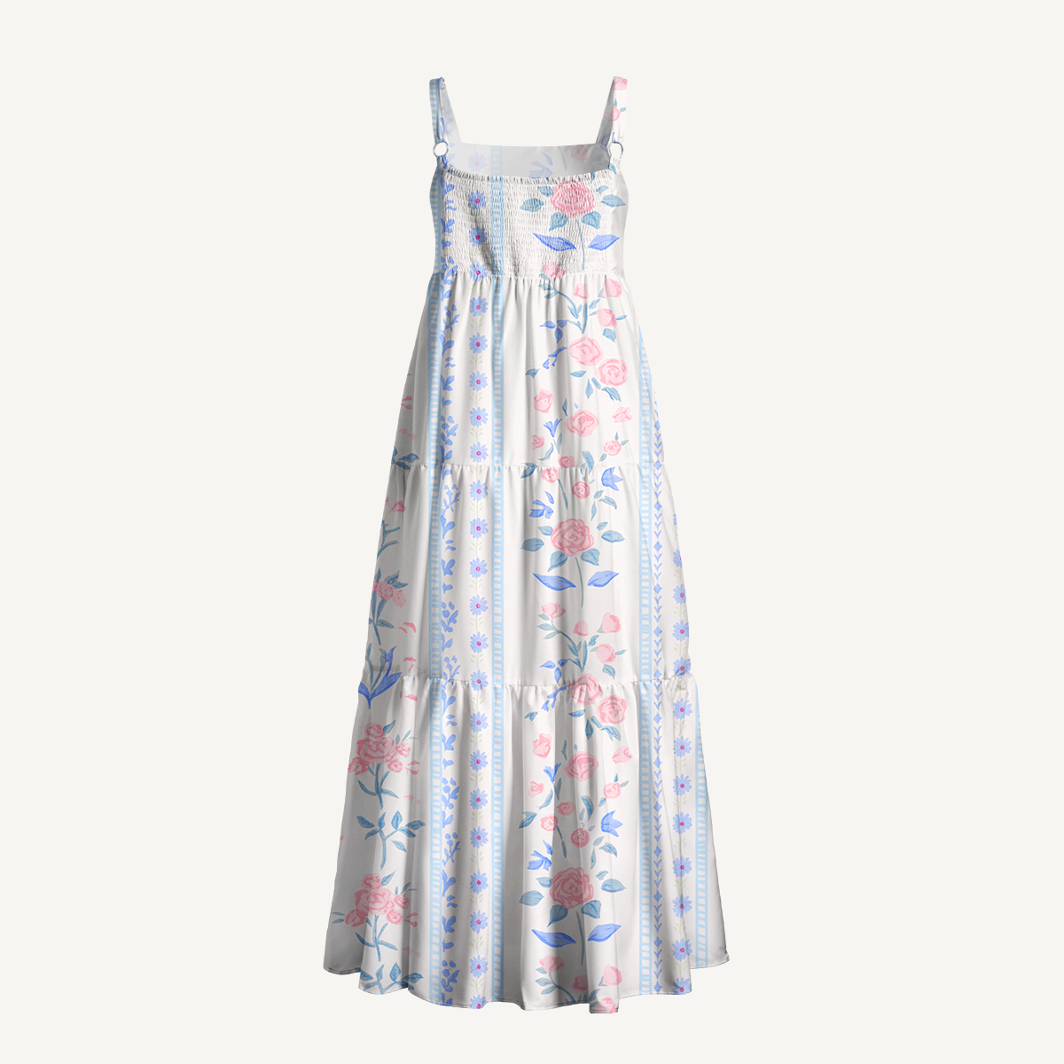 Square Neck Blue Rose Print Slip Dress