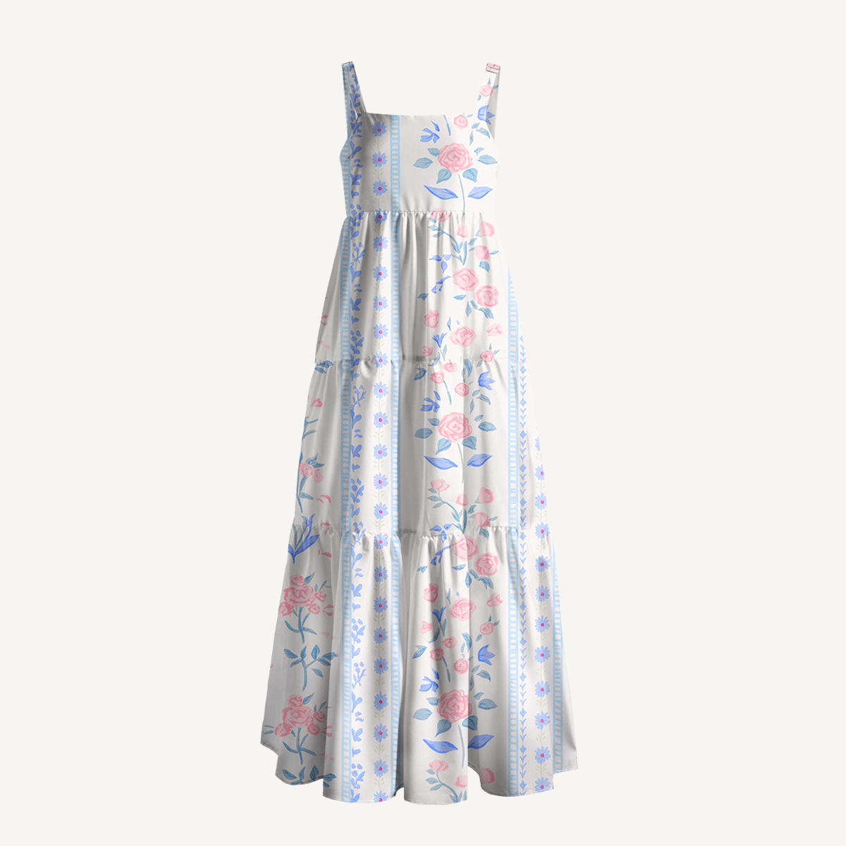 Square Neck Blue Rose Print Slip Dress