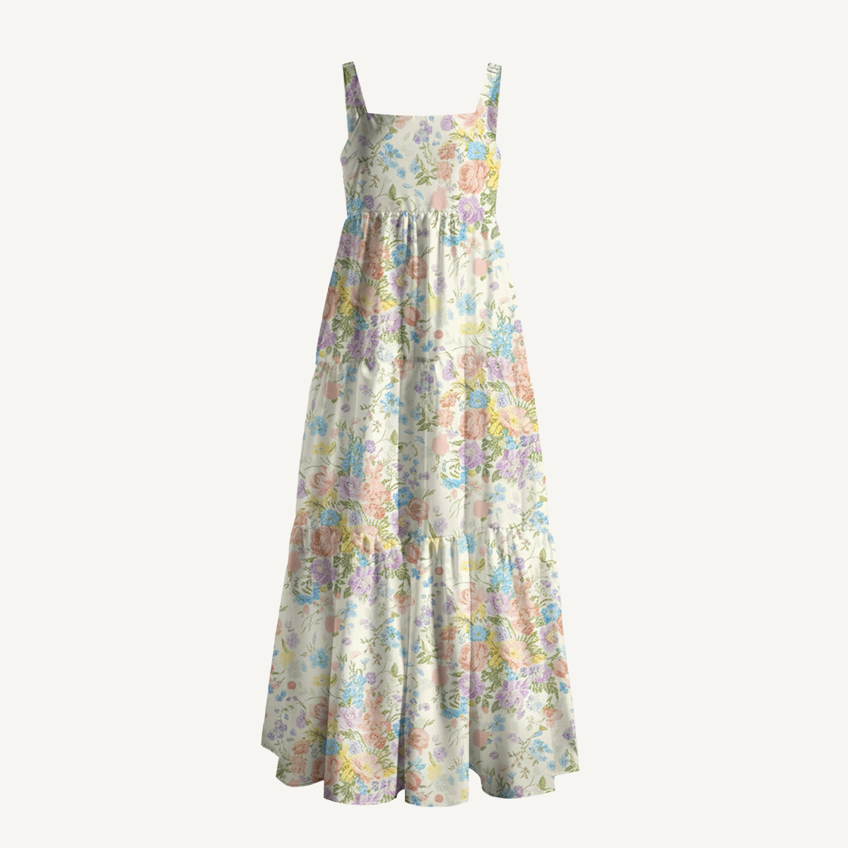 Square Neck Morning Dew Bouquet Print Slip Dress