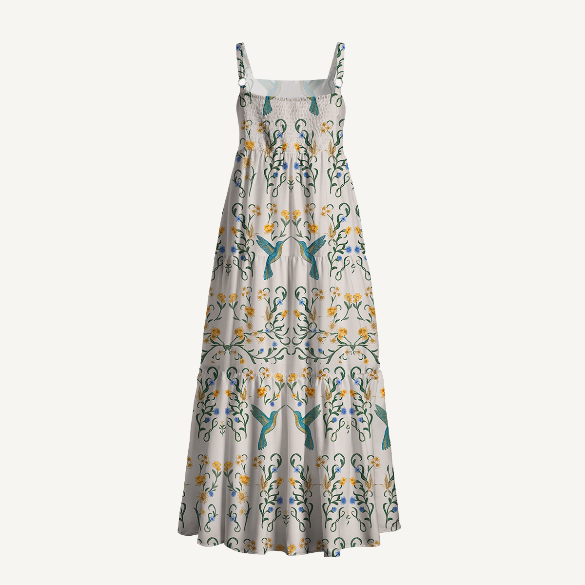 Square Neck Whispering Hummingbird Print Slip Dress