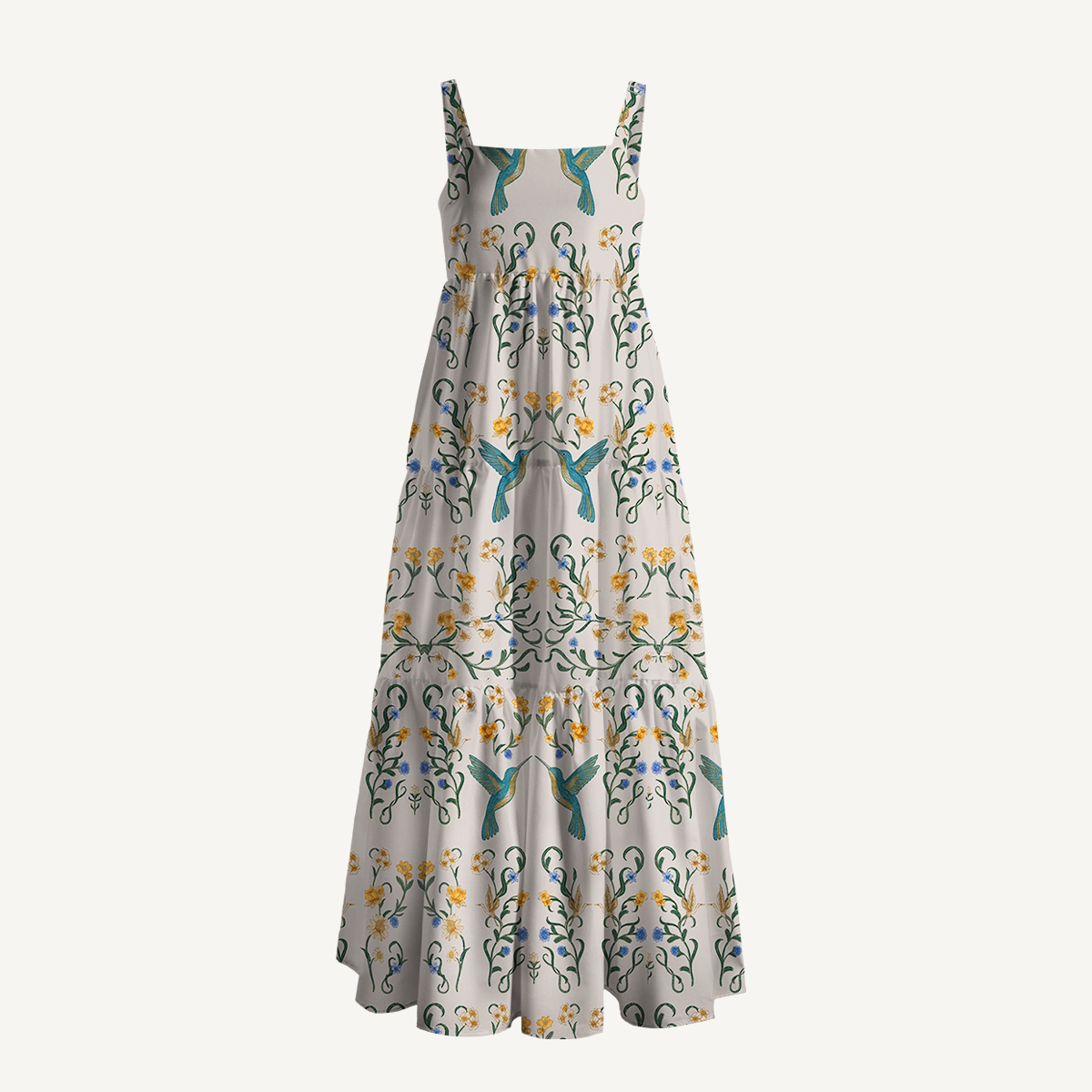 Square Neck Whispering Hummingbird Print Slip Dress
