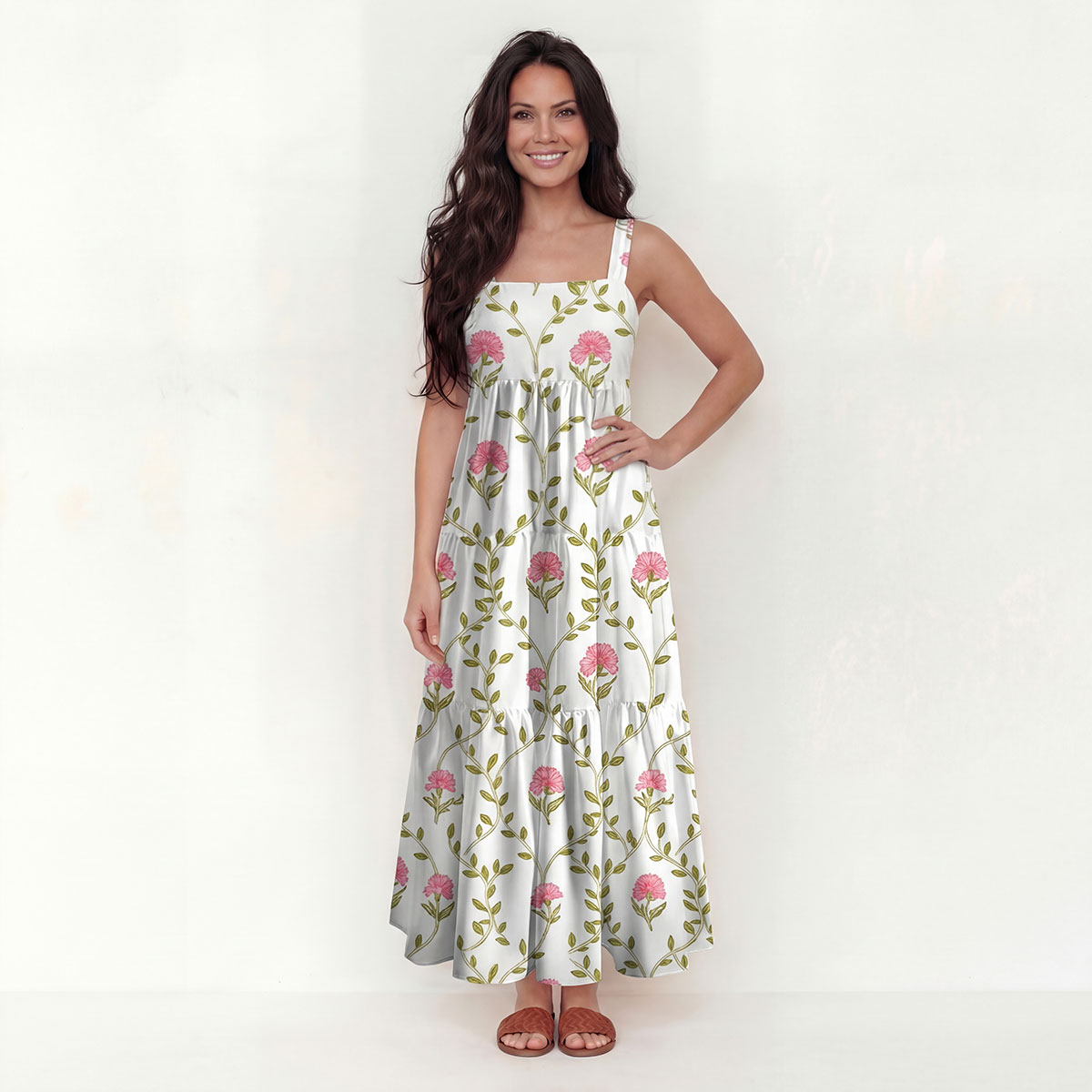 Square Neck Clover Vine  Whisper Print Slip Dress