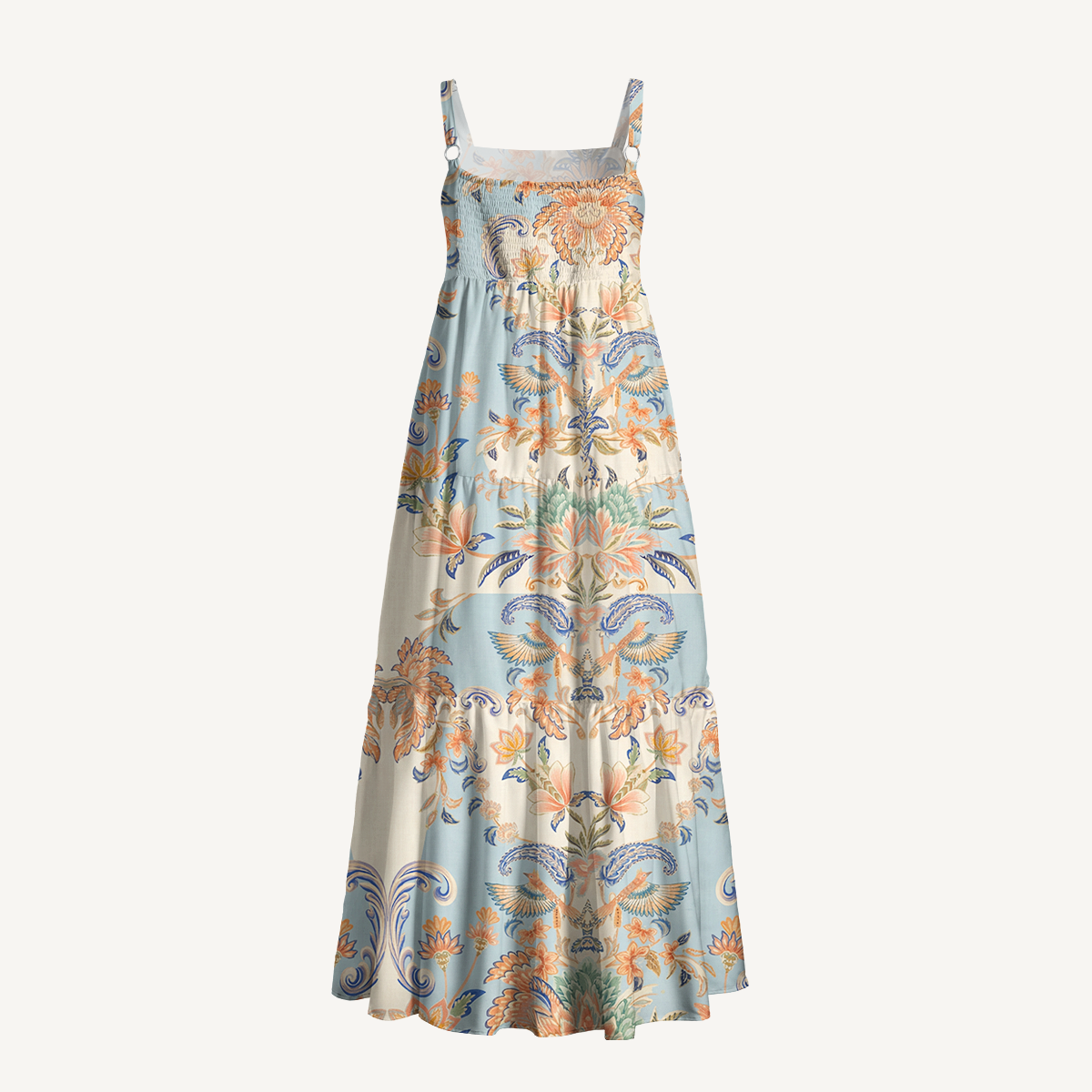 Square Neck Azure Lily Palace Print Slip Dress