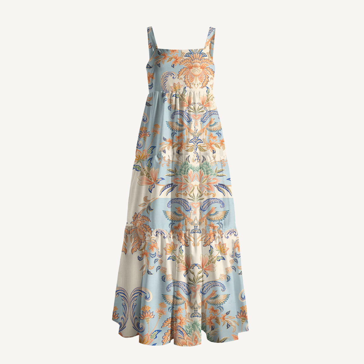 Square Neck Azure Lily Palace Print Slip Dress