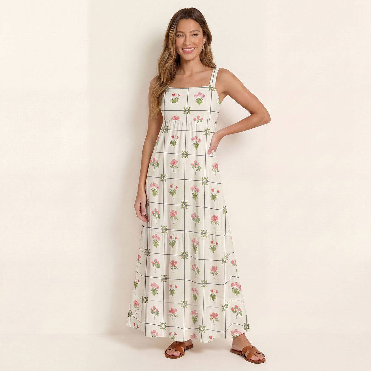 Square Neck Meadow Tile Bloom Print Slip Dress
