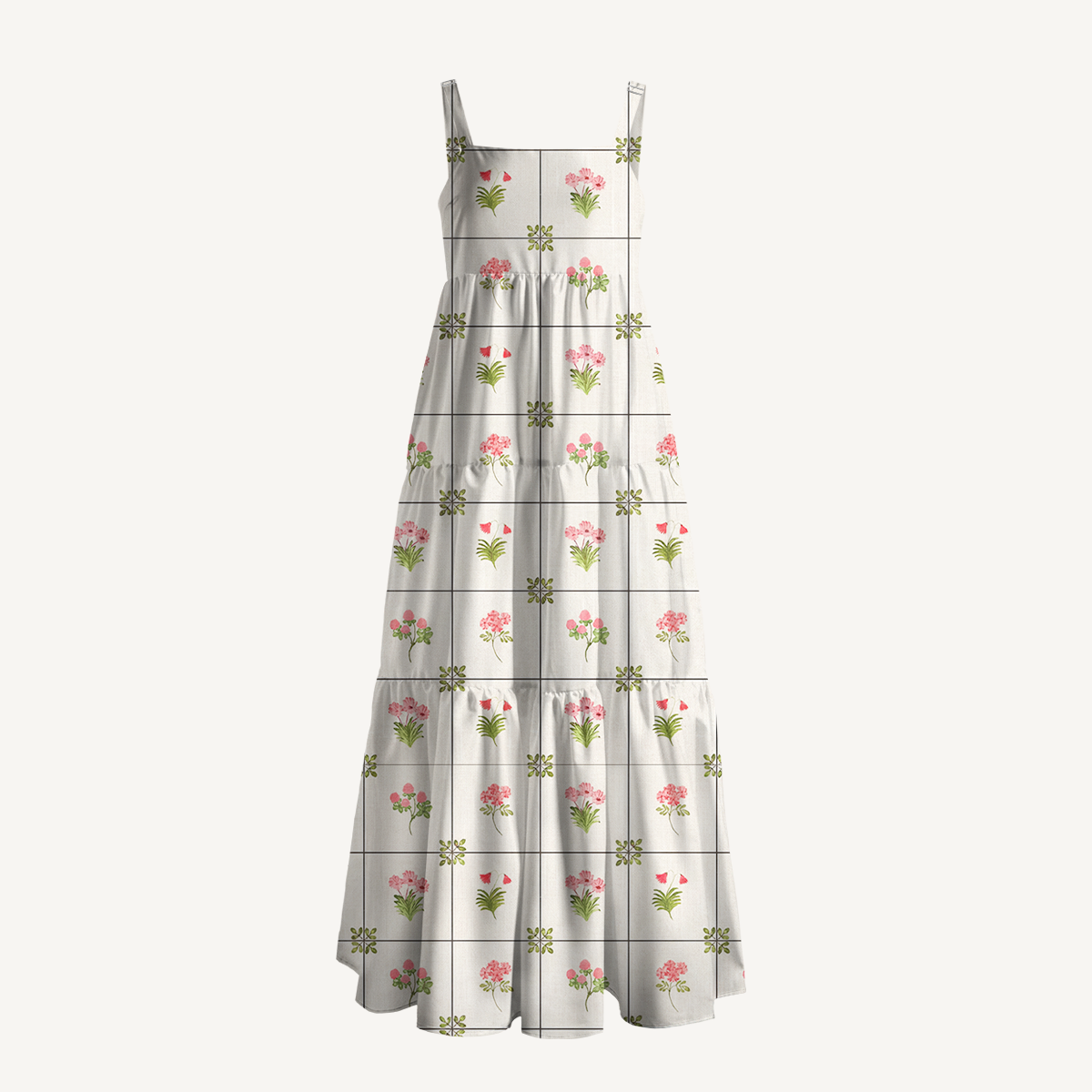 Square Neck Meadow Tile Bloom Print Slip Dress