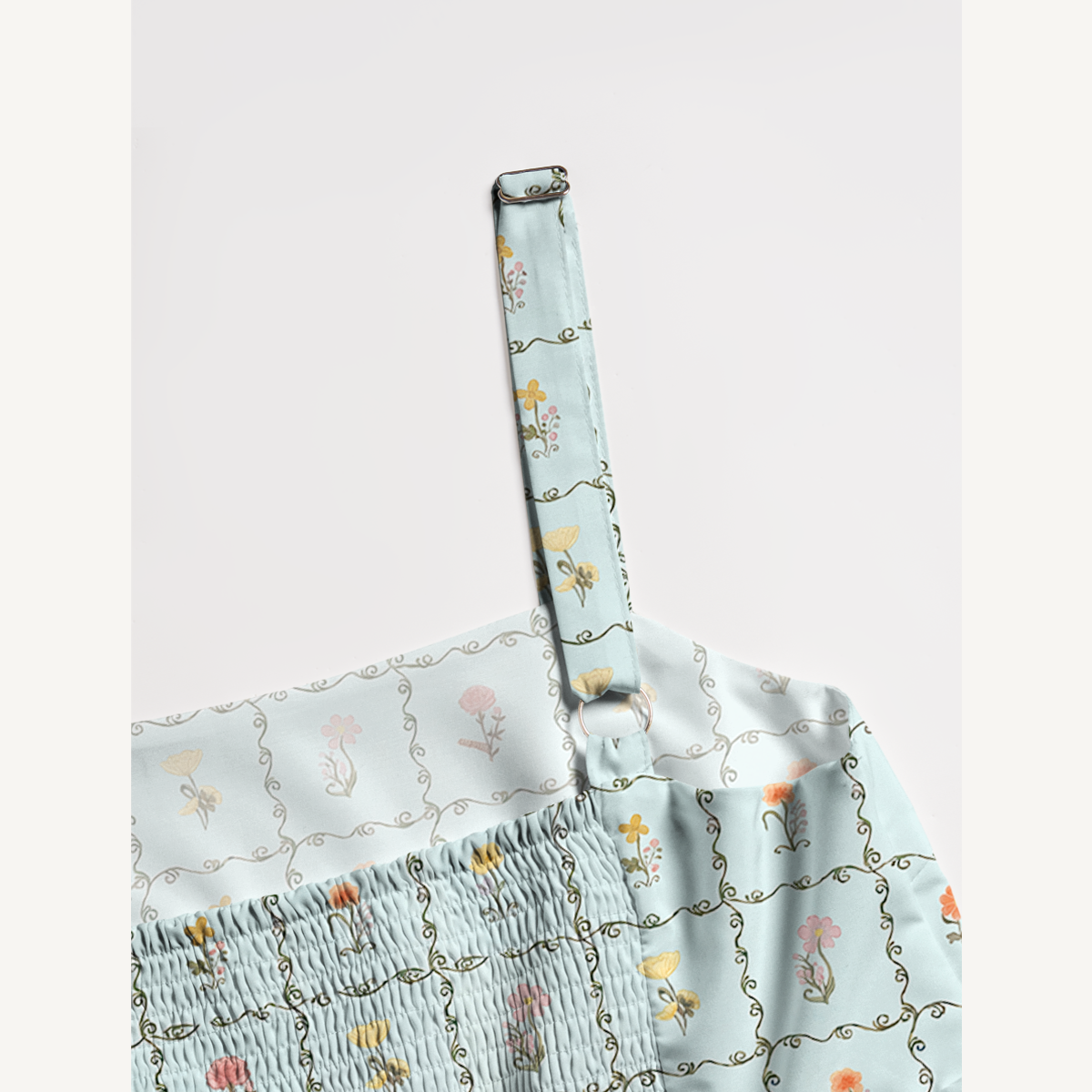 Square Neck Sunny Garden Tiles Print Slip Dress