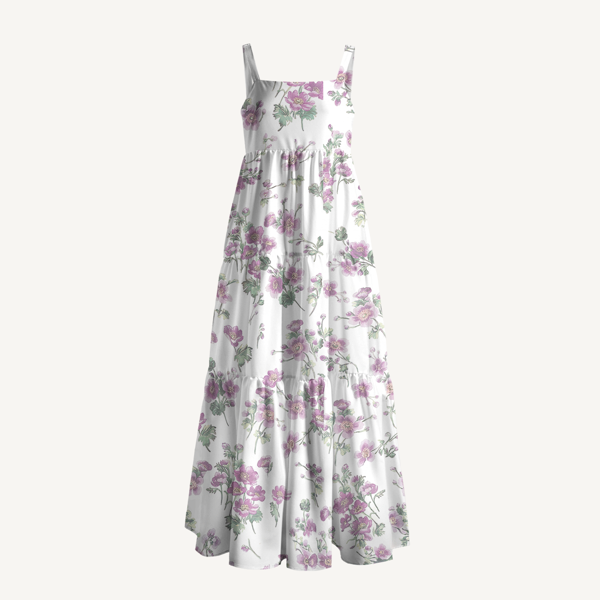 Square Neck Lavender Field Whisper Print Slip Dress