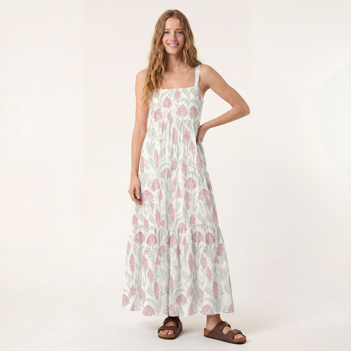 Square Neck Wild Feather Whisper Print Slip Dress