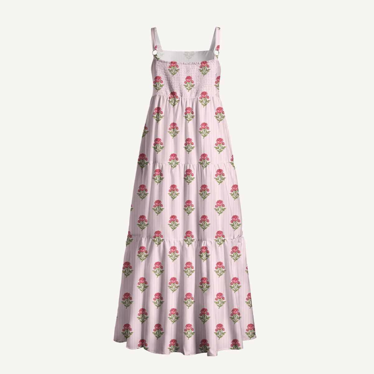 Square Neck Misty Rose Garden Print Slip Dress
