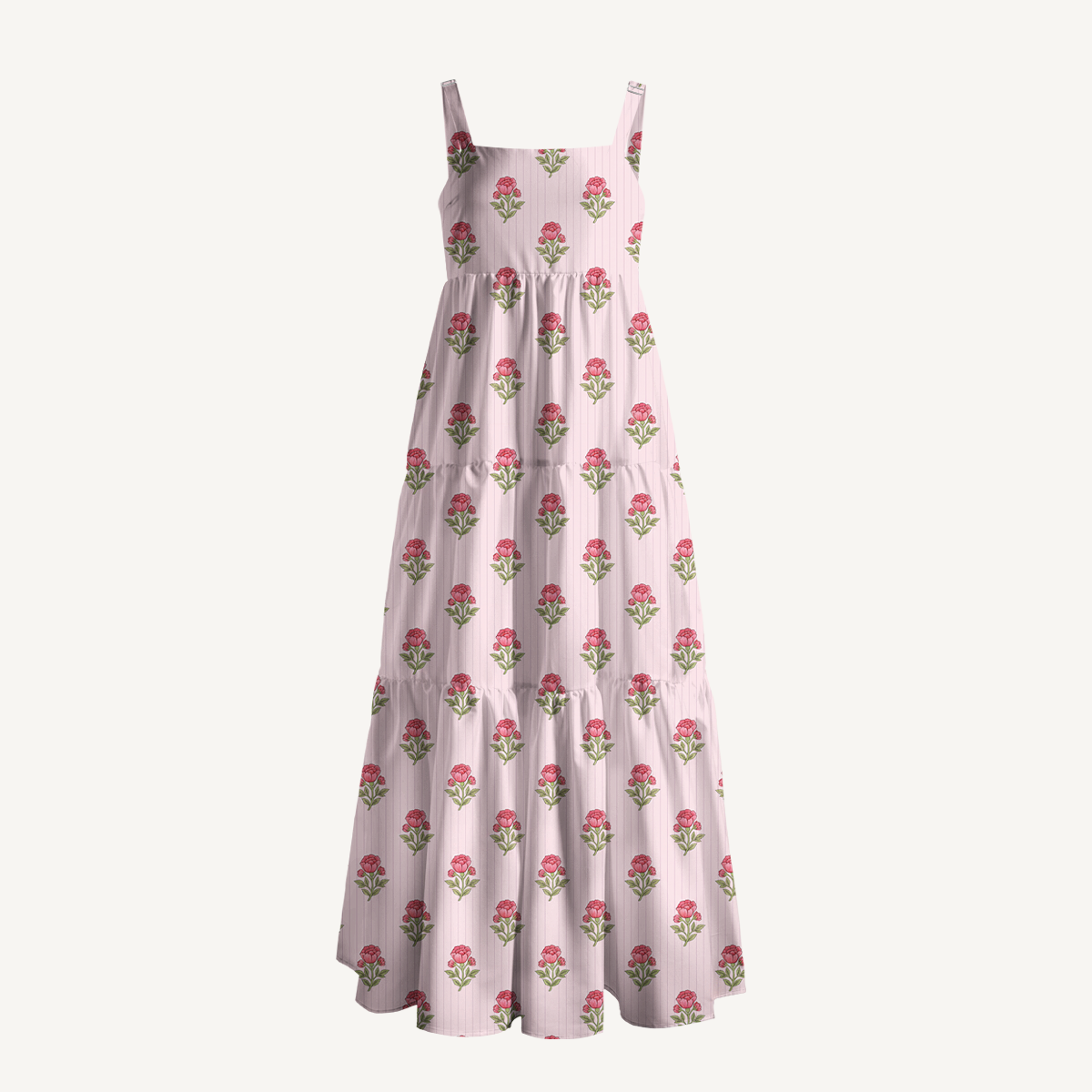 Square Neck Misty Rose Garden Print Slip Dress