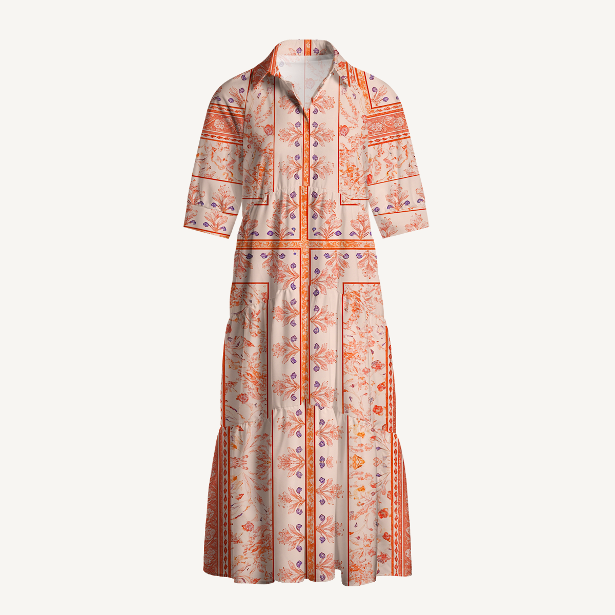  V Neck Collared Dahlia Casual Long Shirt Dress